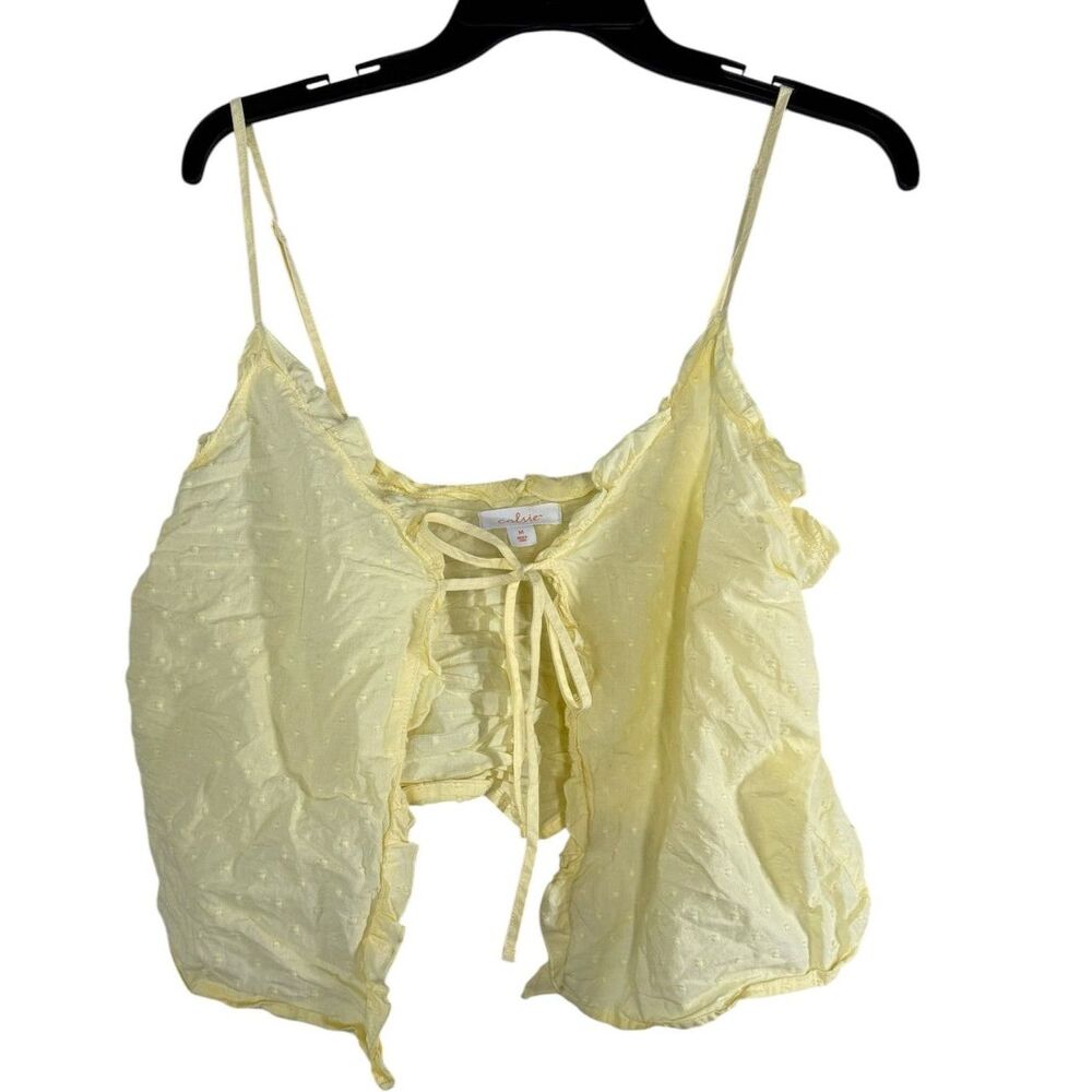 Colsie Womens Butter Yellow Tie Front Top Sz M Cottagecore Feminine Cropped